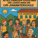 Menschen, die an der LVR-Johanniterschule gemeinsam essen und trinken im Cartoonformat